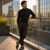 Męska koszulka slim fit z długim rękawem i wysokim, odwijanym kołnierzem