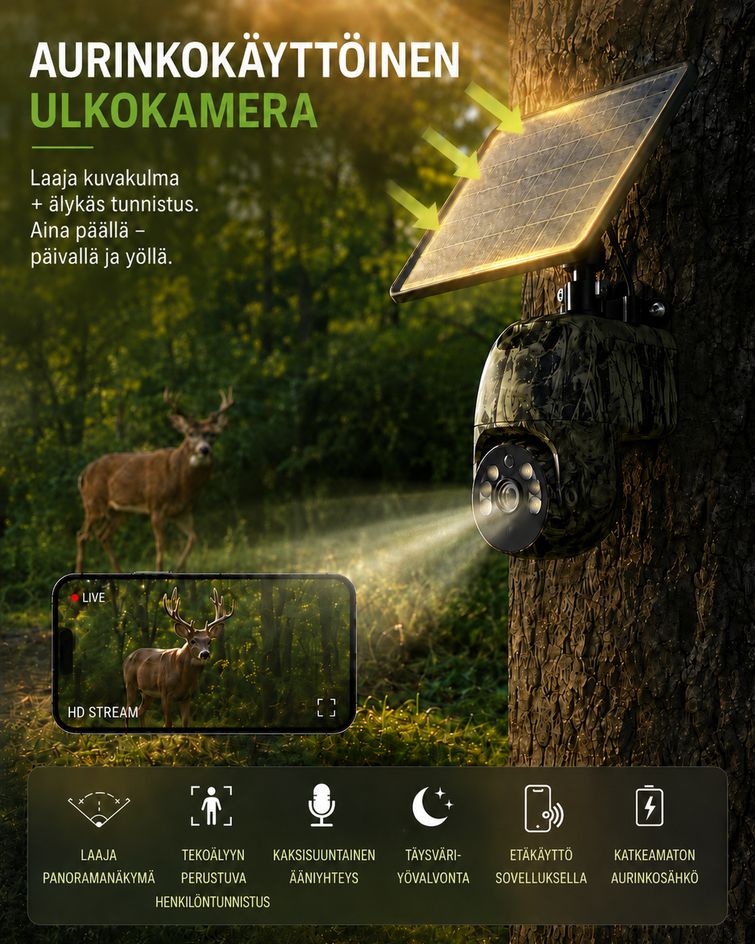 Bezprzewodowa kamera bezpieczeństwa zasilana energią słoneczną z 4G LTE lub Wi-Fi, 2K, PTZ, noktowizor