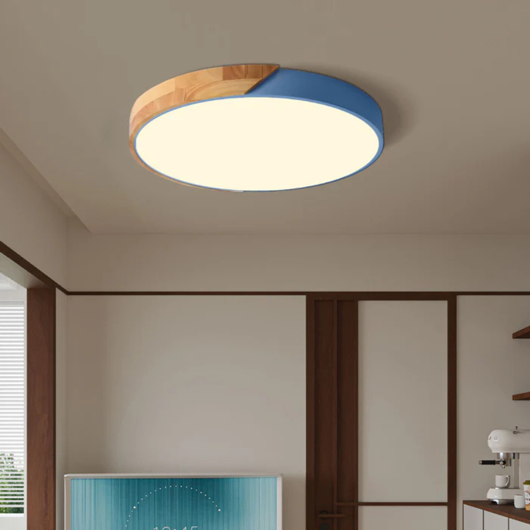 Drewniana lampa sufitowa Delos Scandi | Naturalna designerska lampa LED
