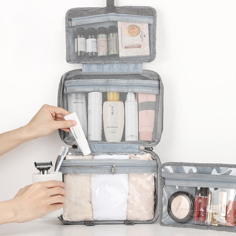 Travelique organizer na kosmetyki podróżne | Kompaktowy i wodoodporny | Z 4 przegrodami i hakiem 360° | Dla kobiet i mężczyzn