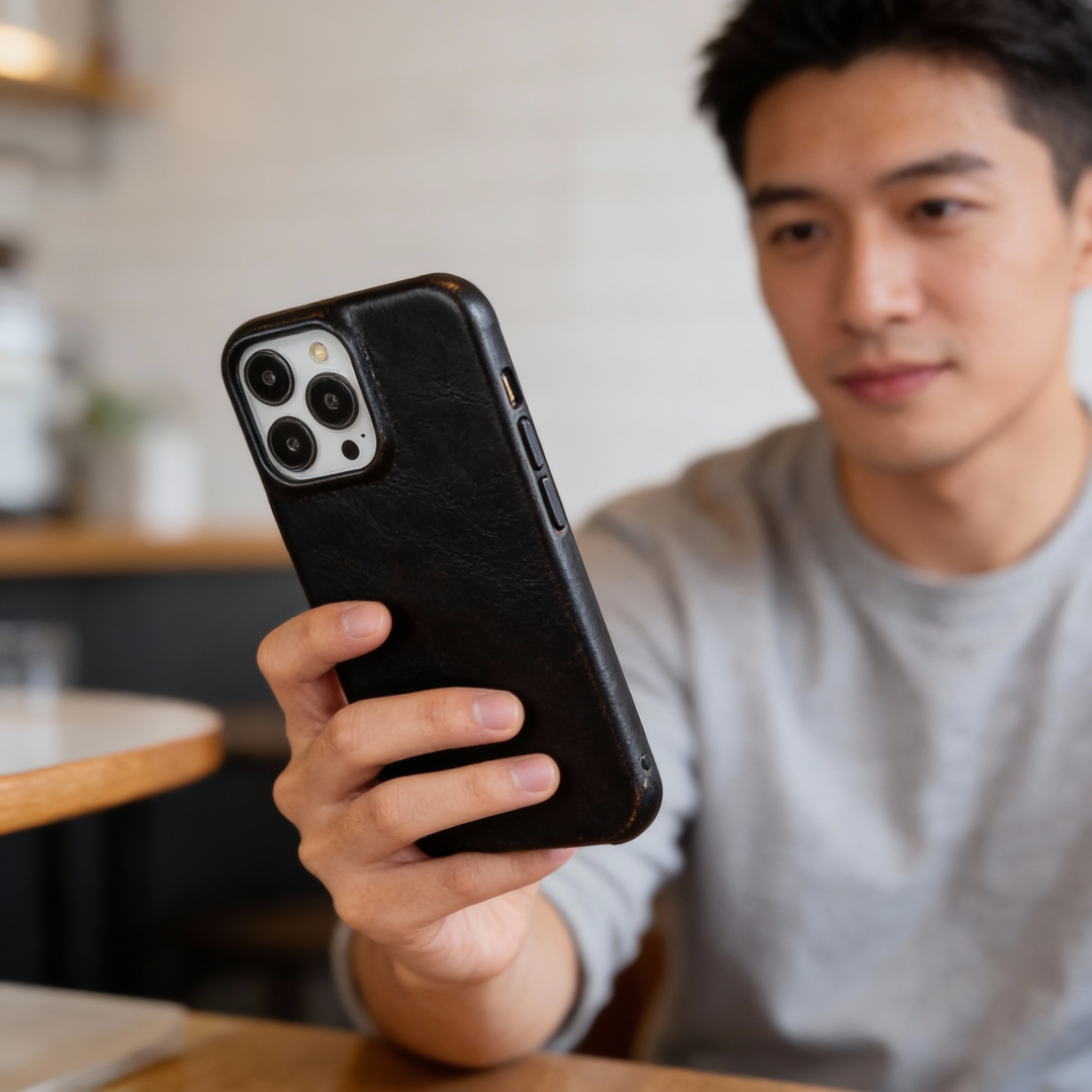 Etui ze skóry naturalnej z woskiem olejowym do Apple iPhone