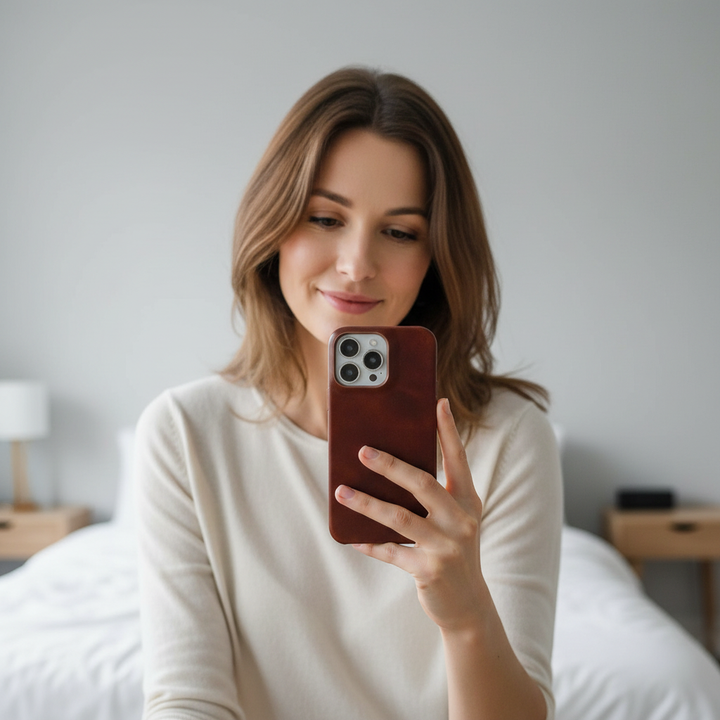 Etui ze skóry naturalnej z woskiem olejowym do Apple iPhone