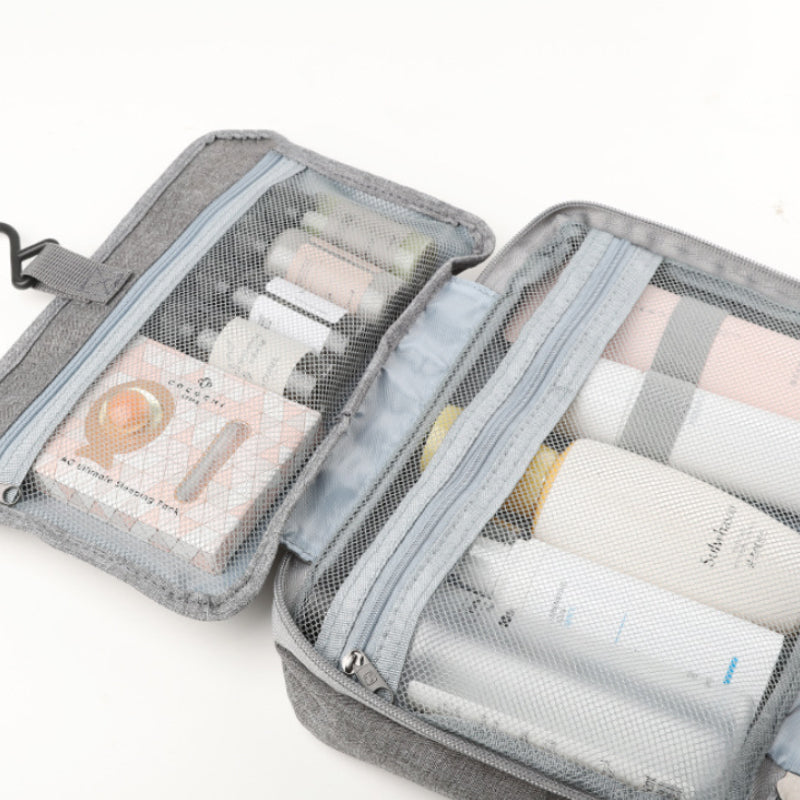 Travelique organizer na kosmetyki podróżne | Kompaktowy i wodoodporny | Z 4 przegrodami i hakiem 360° | Dla kobiet i mężczyzn