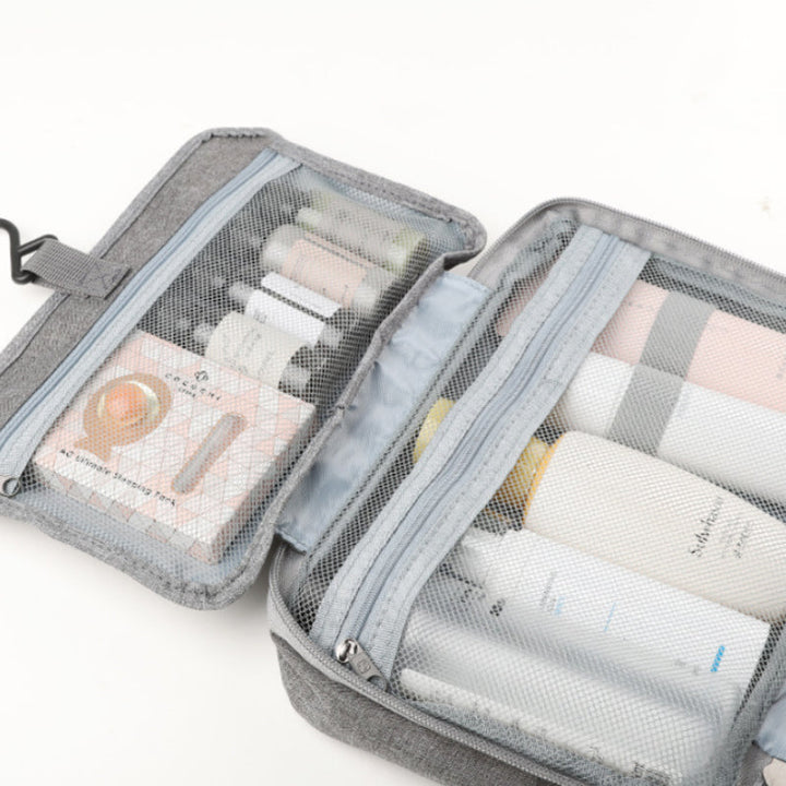 Travelique organizer na kosmetyki podróżne | Kompaktowy i wodoodporny | Z 4 przegrodami i hakiem 360° | Dla kobiet i mężczyzn