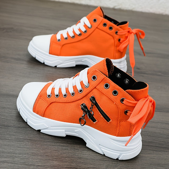 Damskie Sneakersy Platformowe z Podwyższoną Podeszwą, Sznurowaniem i Zamkiem Boczny