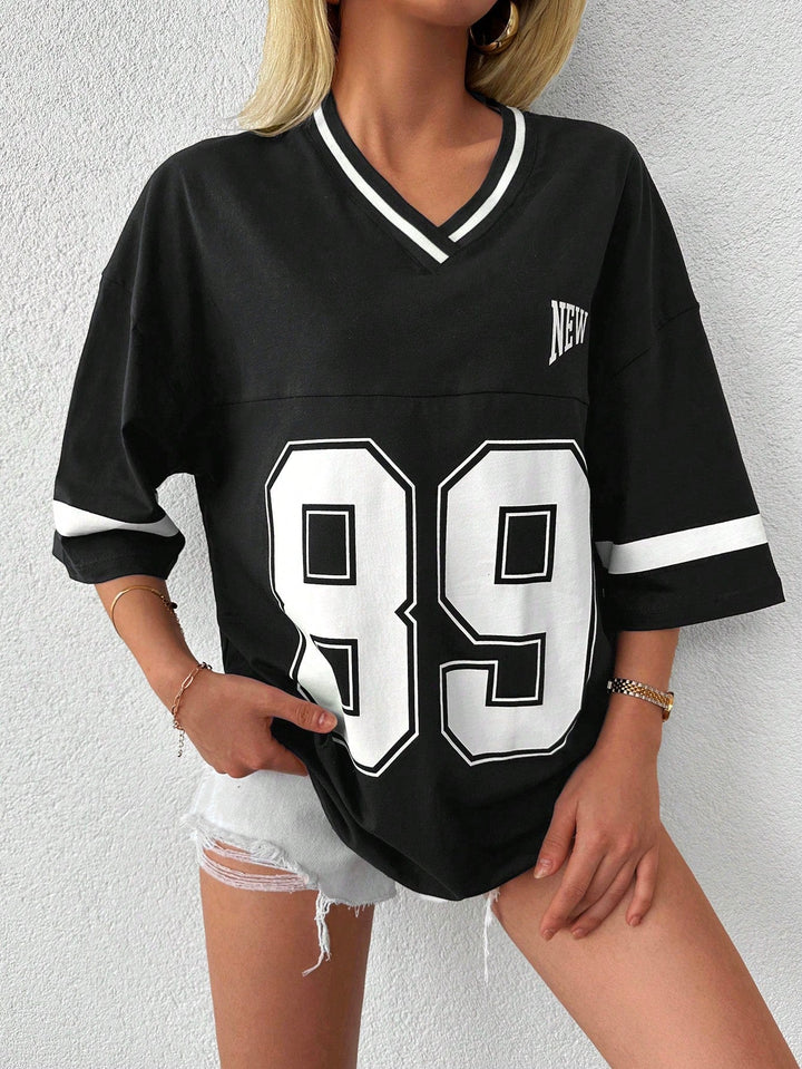 Oversized Casual Baseball/Football Shirt dla Kobiet