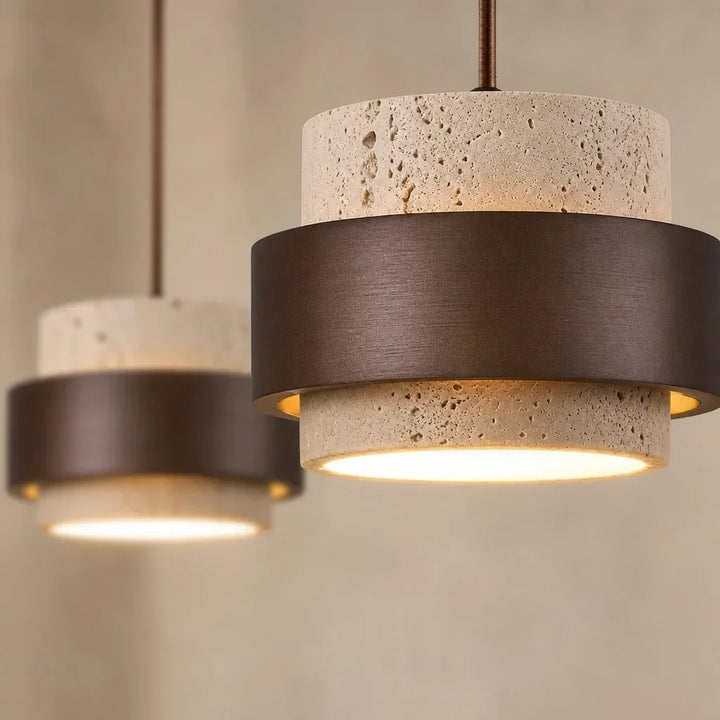 Orvina Wabi-Sabi Lampa Wisząca z Naturalnego Trawertynu w Kształcie Cylindra - Wyspa Kuchenna Japandi