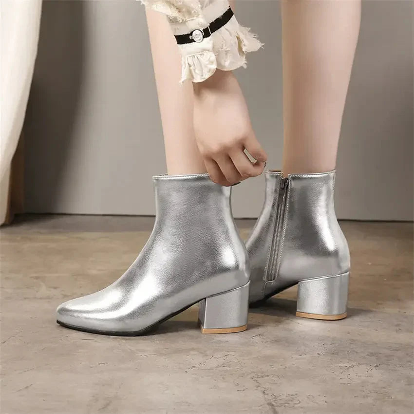 Stylowe Srebrne Botki Ankle dla Kobiet