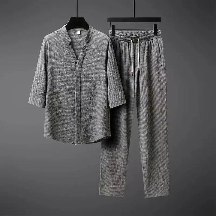 Vintage Linen Tracksuit Męski 2-Częściowy Zestaw Klasyczny Komfort z Nowoczesnym Twist