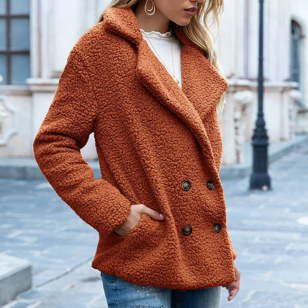 Płaszcz Średniej Długości z Podwójnymi Guzikami Chic Ciepło z Timeless Sylwetką