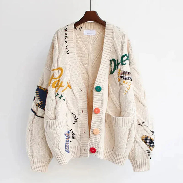 Sweter z Wysokim Dekoltem Damski z Haftem Patchwork
