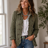 Kurtka utility z haftem kwiatowym – styl vintage boho z falbankami