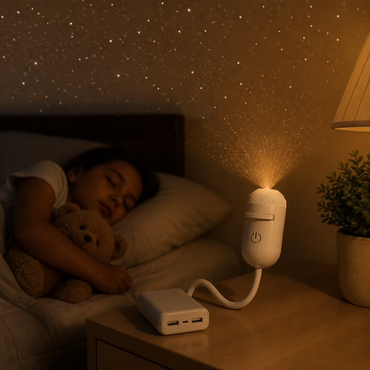 Projektor gwiazd i ciepła lampka nocna 2 w 1 z wymiennymi foliami, zasilany z USB