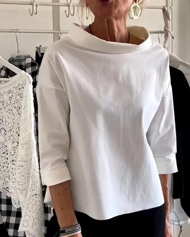 Casual Top z Szerokimi Rewersami i Polówką dla Stylowego Wyglądu