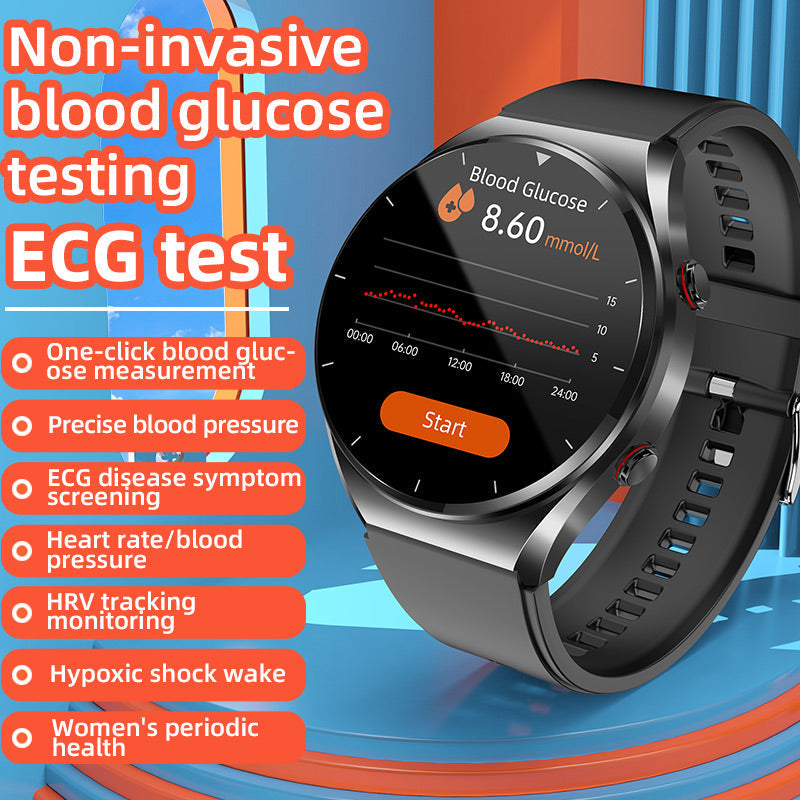 Pomiar poziomu cukru we krwi jednym kliknięciem | Cukier we krwi, ciśnienie krwi, EKG | EKG HRV monitorowanie tętna smart zegarek zdrowia
