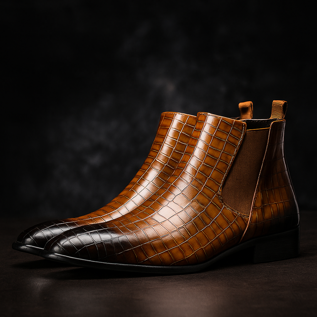 Meskie Botki Chelsea Boots Z Efektem Skory Weza, Wsuwane, Do Kostki