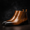 Meskie Botki Chelsea Boots Z Efektem Skory Weza, Wsuwane, Do Kostki