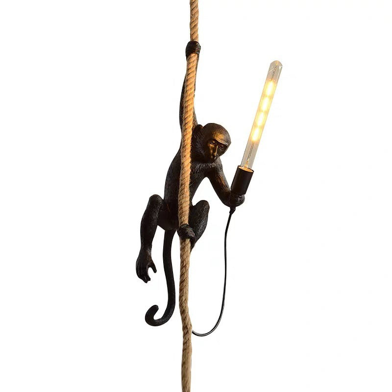 Nowoczesna żywiczna lampa sufitowa z jednym punktem świetlnym, lampa wisząca do restauracji z konopnym sznurem