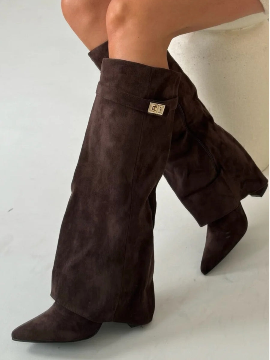 Wysokie Buty Zamszowe z Obcasem