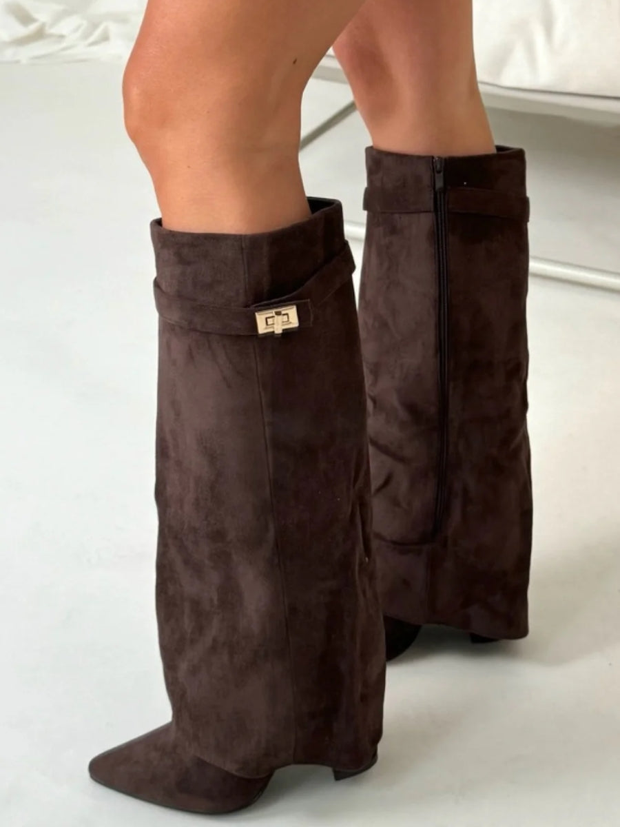 Wysokie Buty Zamszowe z Obcasem