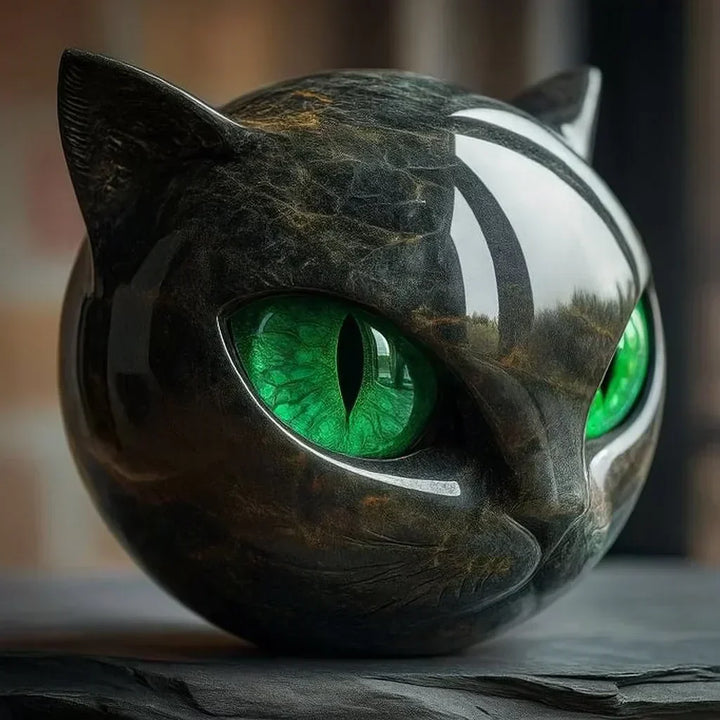 Rzeźba NoirCat – czarna głowa kota z hipnotyzującymi oczami