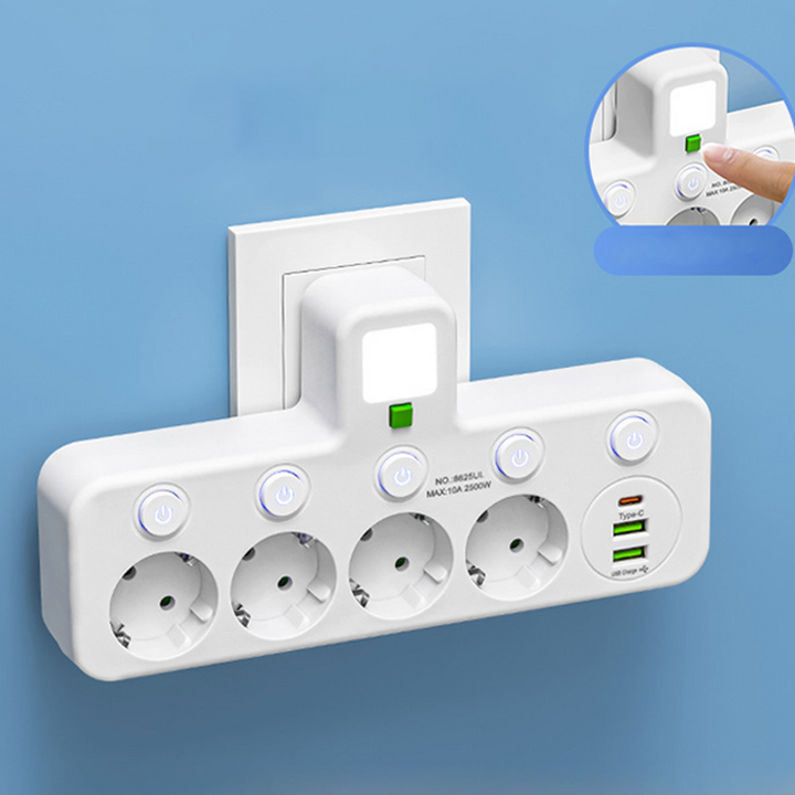 Listwa zasilająca z USB i przełącznikami | Wielogniazdowa z ochroną przeciwprzepięciową 2500 W