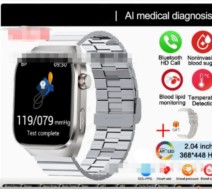 Zaawansowany smartwatch zdrowotny | EKG, poziom cukru we krwi, wyświetlacz AMOLED 2,04" i tryb fitness