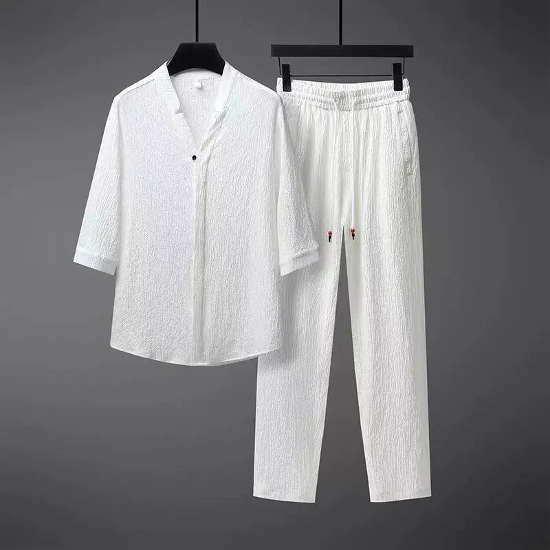 Vintage Linen Tracksuit Męski 2-Częściowy Zestaw Klasyczny Komfort z Nowoczesnym Twist