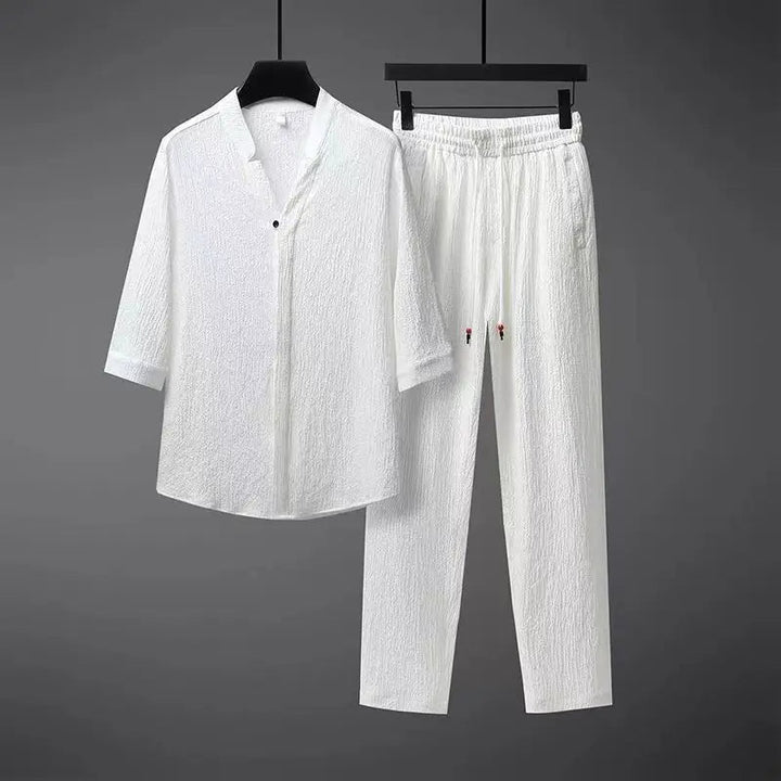Vintage Linen Tracksuit Męski 2-Częściowy Zestaw Klasyczny Komfort z Nowoczesnym Twist