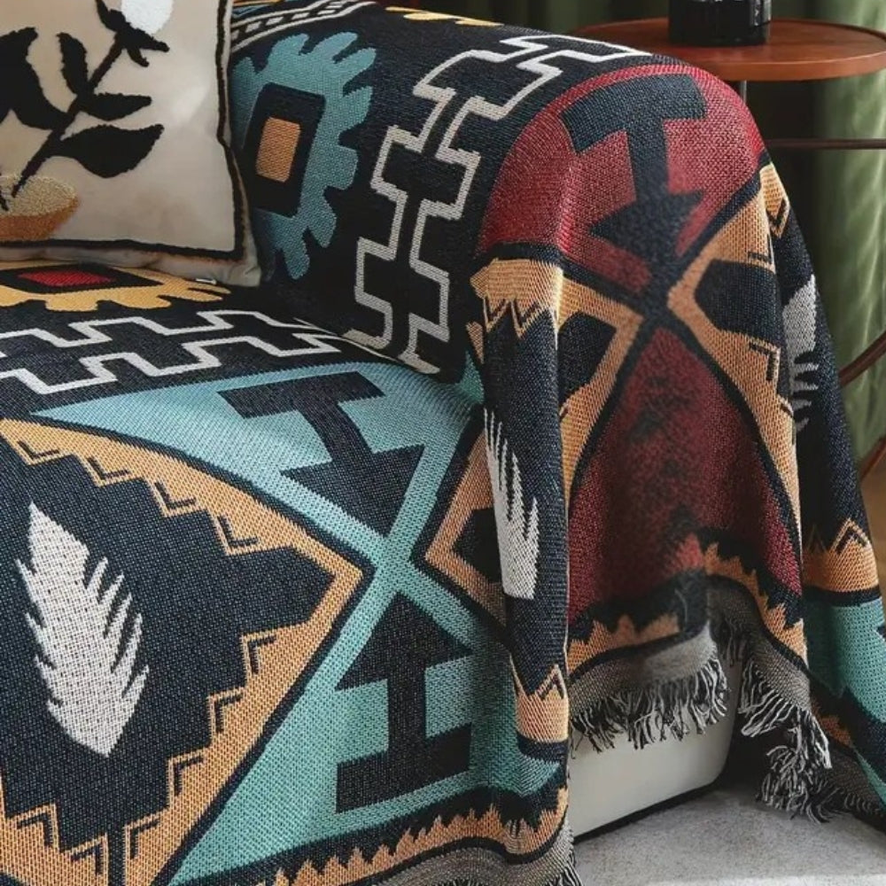 Aztecki Wzór Geometryczny Nakładka na Sofę Boho-Inspirowana Elegancją dla Twojej Przestrzeni Życiowej