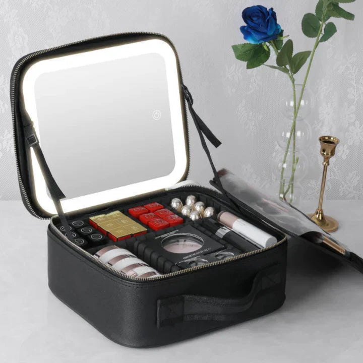 GlowLuxe LED Vanity Case | przenośny organizer kosmetyczny z regulowanym lusterkiem LED do bezbłędnego makijażu