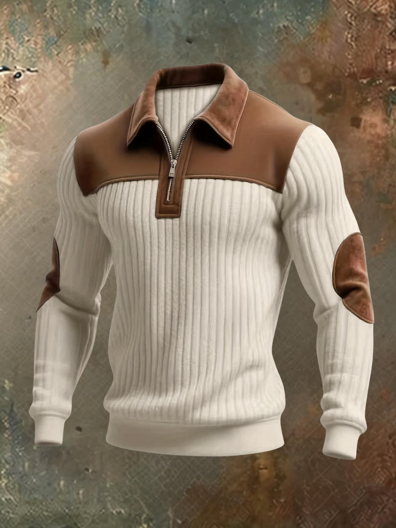 Luksusowy męski sweter z detalami w stylu zamszu