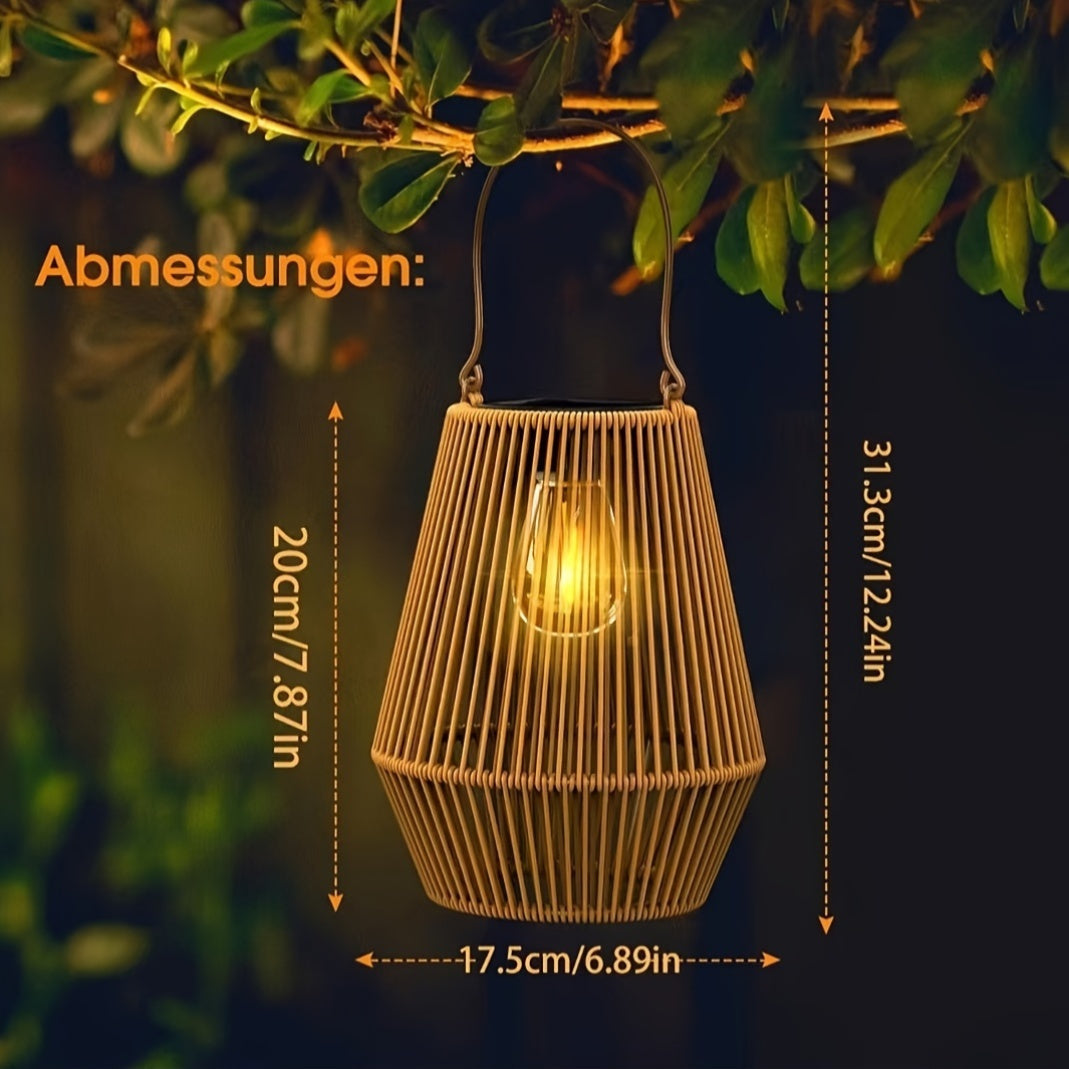 Zestaw solarnych wiszących lampionów boho – zrównoważone lampiony z wikliny do ogrodu i na balkon