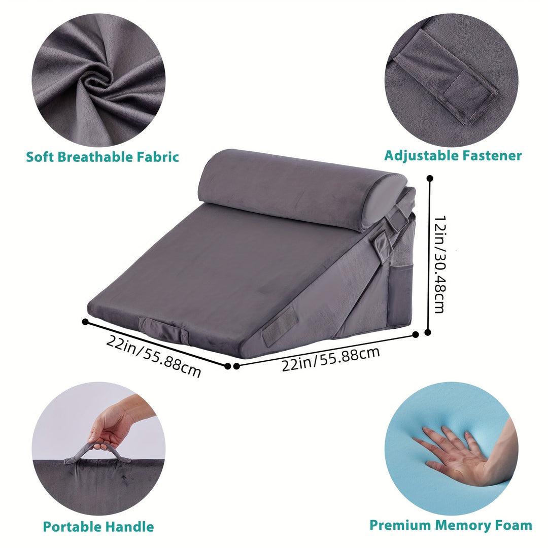 Regulowana Ortopedyczna Poduszka Klinowa RelaxPlus - Premium System Wsparcia z Pianki Memory 7 w 1