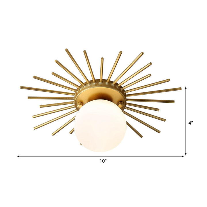 Kulista lampa sufitowa z kloszem z matowego szkła, minimalistyczna, 1-żarówkowa, montaż sufitowy w kolorze złotym