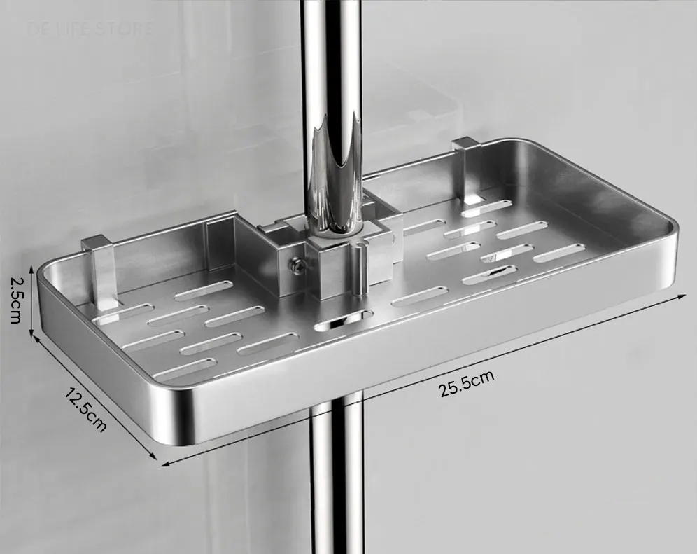 AquaFix półka prysznicowa bez wiercenia – podwójna półka aluminiowa | Z drążkiem na ręczniki | Nierdzewna &amp; oszczędzająca miejsce
