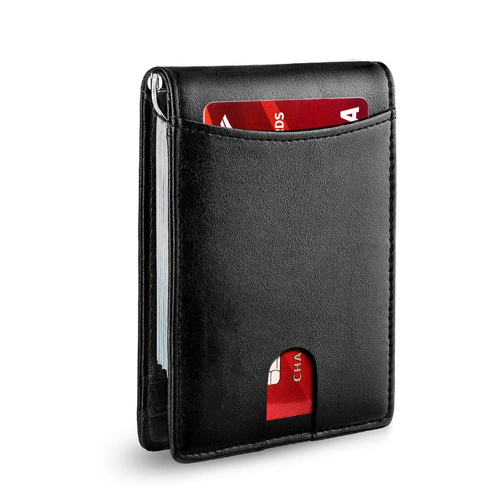 Slim portfel RFID męski | Etui na karty ze skóry | Czarny