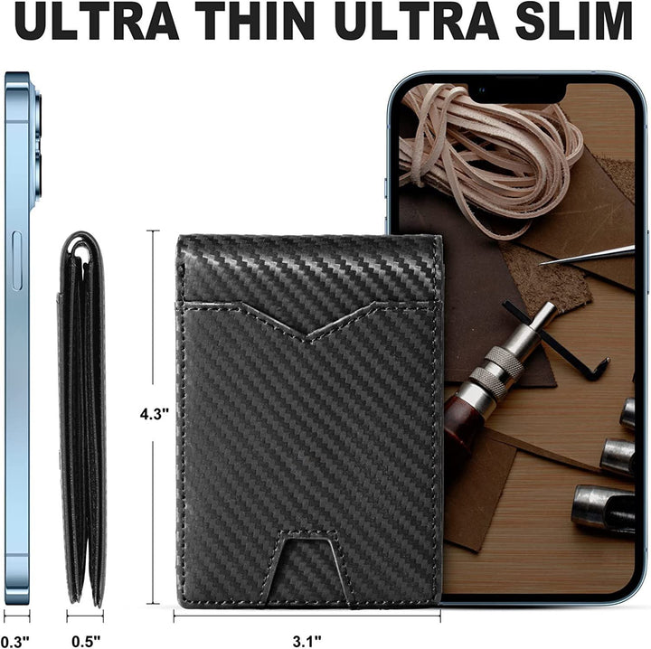Slim portfel RFID męski | Etui na karty ze skóry | Czarny