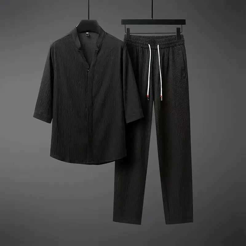 Vintage Linen Tracksuit Męski 2-Częściowy Zestaw Klasyczny Komfort z Nowoczesnym Twist