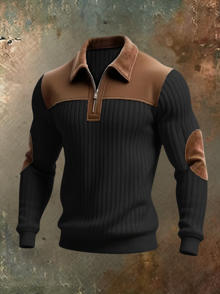 Luksusowy męski sweter z detalami w stylu zamszu