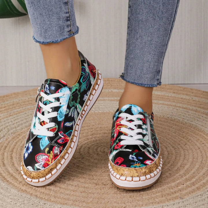 Eleganckie Kwiatowe Buty z Sznurówkami dla Kobiet