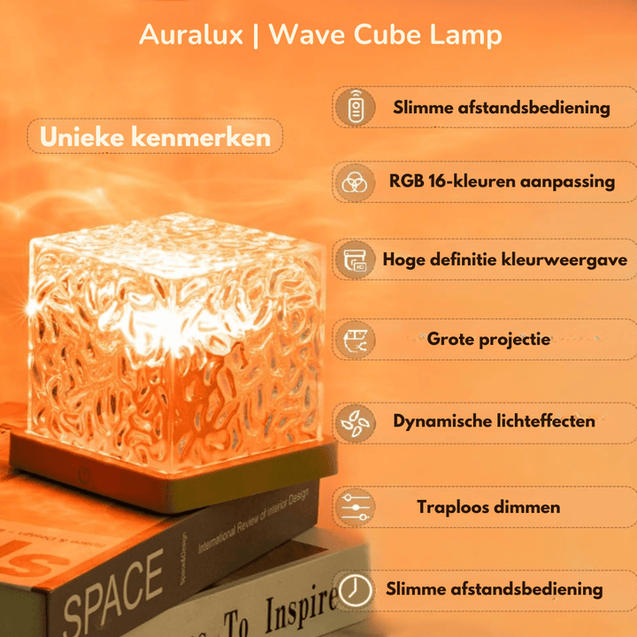 Lampa stołowa LED w kształcie kostki z falą i płynnymi kolorowymi falami światła