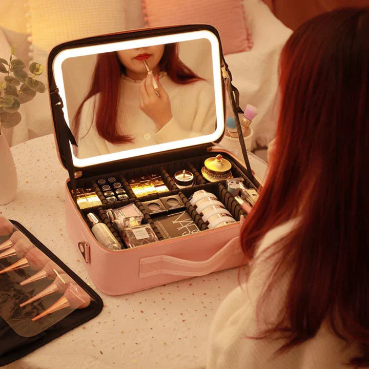 GlowLuxe LED Vanity Case | przenośny organizer kosmetyczny z regulowanym lusterkiem LED do bezbłędnego makijażu
