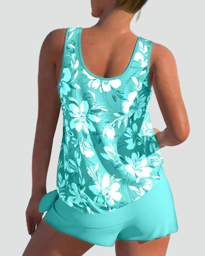 Damski komplet tankini w kwiaty – modelujący fason