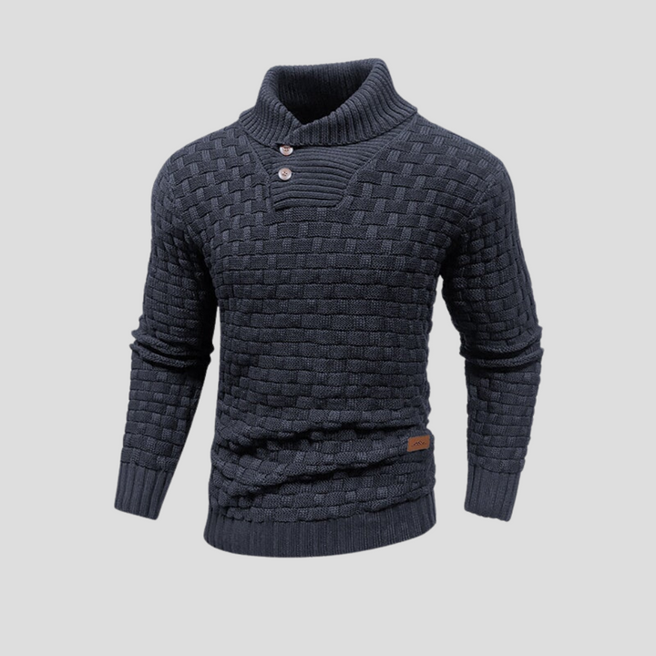 Męski sweter z półkołnierzem i zapięciem