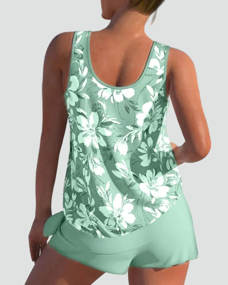 Damski komplet tankini w kwiaty – modelujący fason