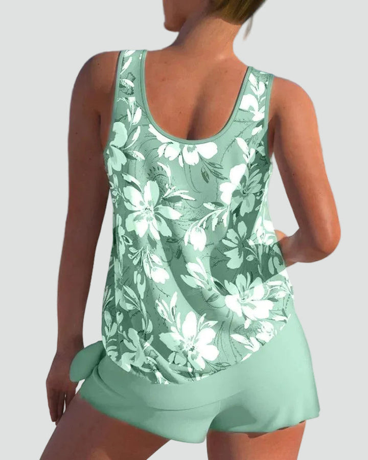 Damski komplet tankini w kwiaty – modelujący fason