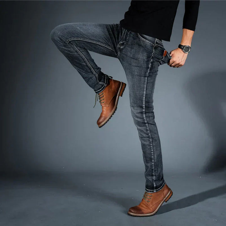 Meskie Jeansy W Stylu Slim Fit Z Elastycznego Denimu, Rozciagliwy Material, Uniwersalny Design