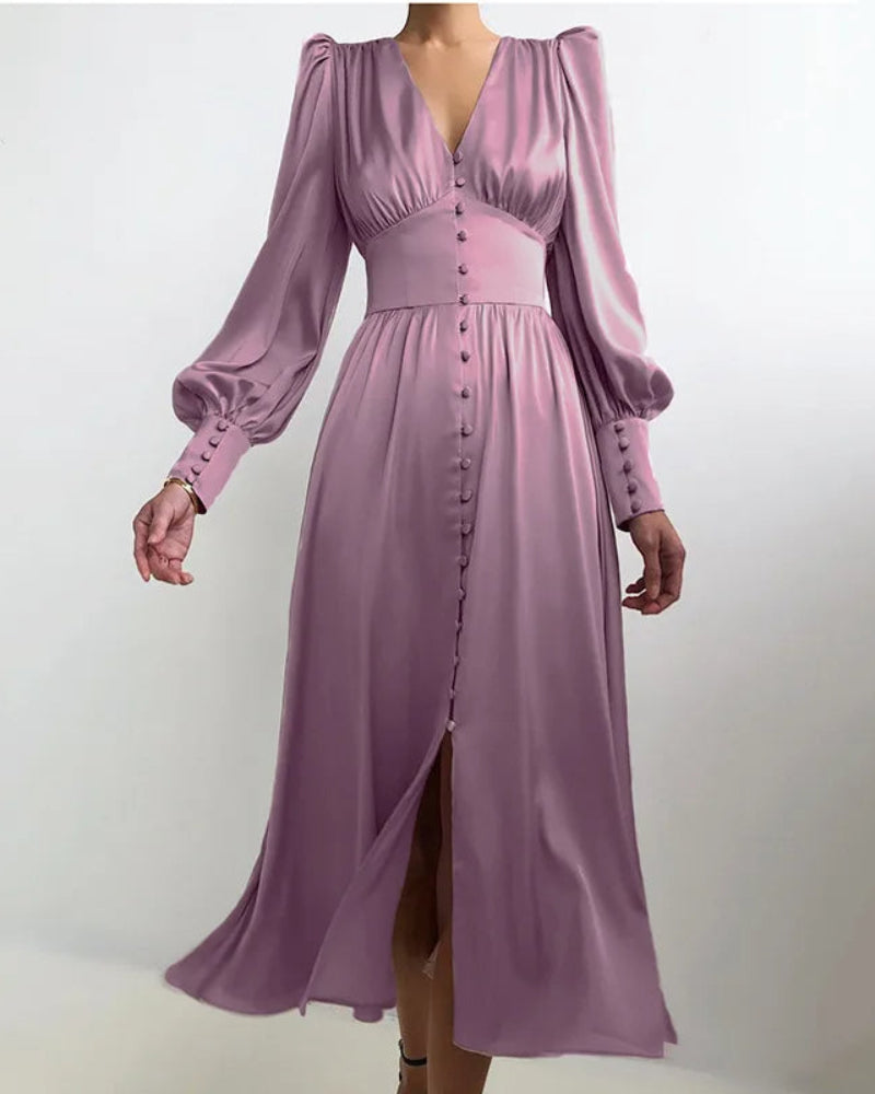 Elegancka Satynowa Sukienka Maxi z Dekoltem V dla Kobiet Timeless Elegance z Nowoczesnym Akcentem