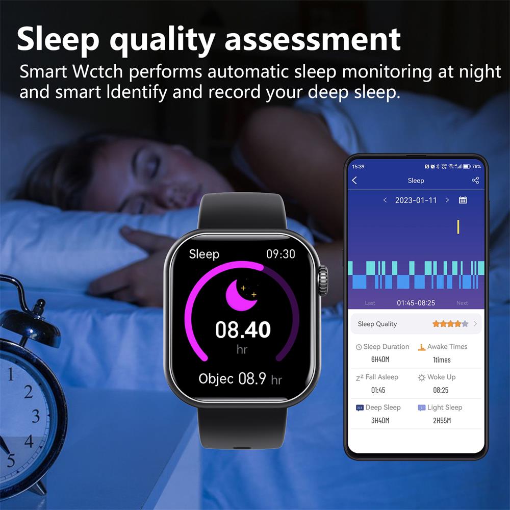 Wodoodporny smartwatch z pomiarem ciśnienia krwi, saturacji krwi i snu